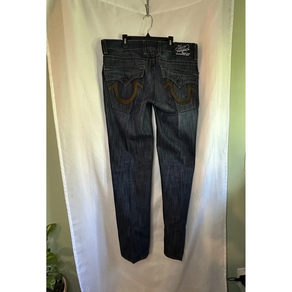 True‎ Religion Section Row Seat Jeans Men's 36 Dark Wash Straight Leg Button Fly